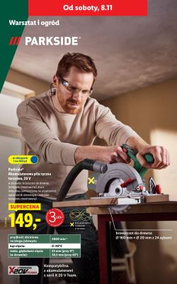 Piła ręczna tarczowa akumulatorowa Parkside, 20 V promocja w Lidl
