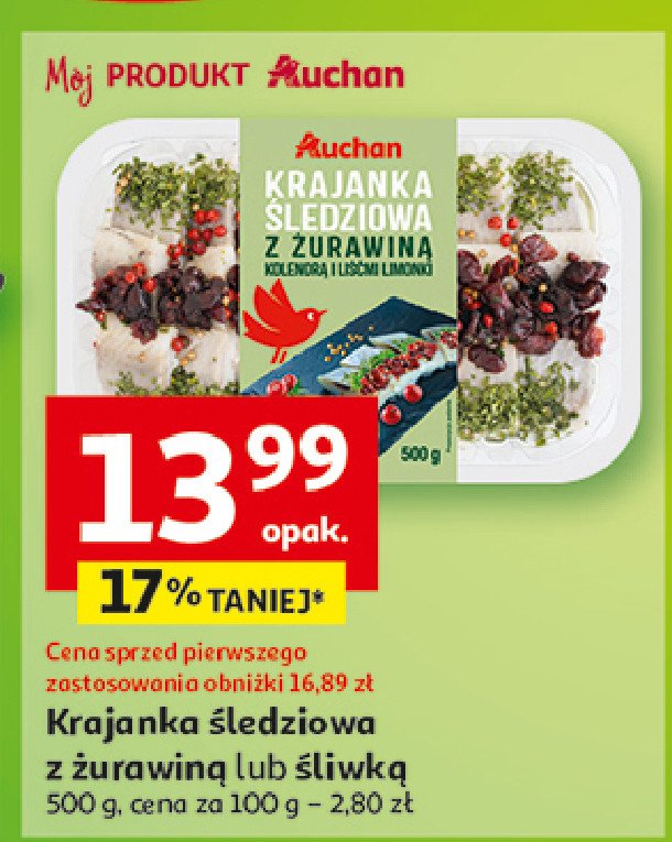 Krajanka śledziowa z żurawiną kolendrą i liśćmi limonki Auchan różnorodne (logo czerwone) promocja