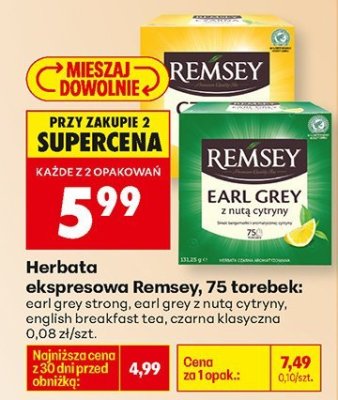 Herbata ekspresowa, 75 torebek: earl grey z nutą cytryny promocja w Biedronka