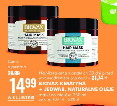 Maska do włosów Biovax keratyna + jedwab promocja