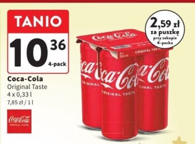 Napój Coca-Cola Original Taste 4 x 0,33 l, 7,85 zł / 1 l promocja w Intermarche