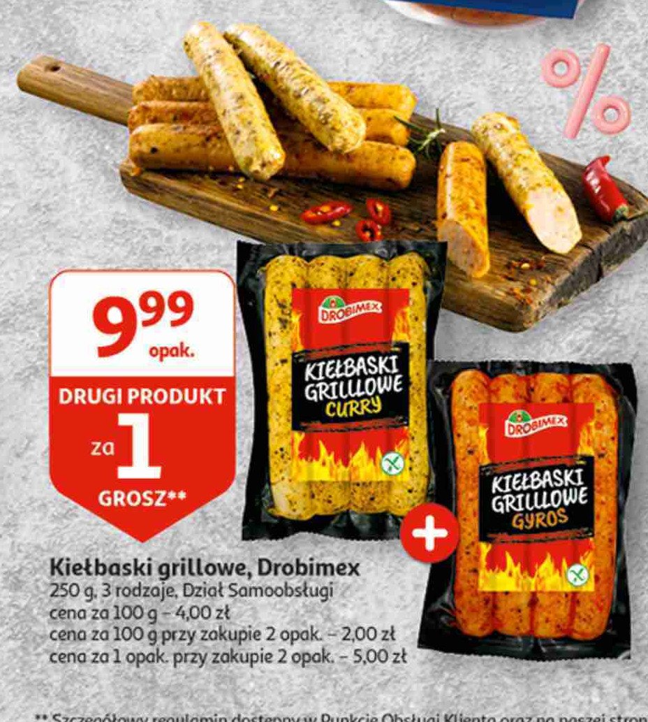 Kiełbaski grillowe curry Drobimex promocja w Auchan