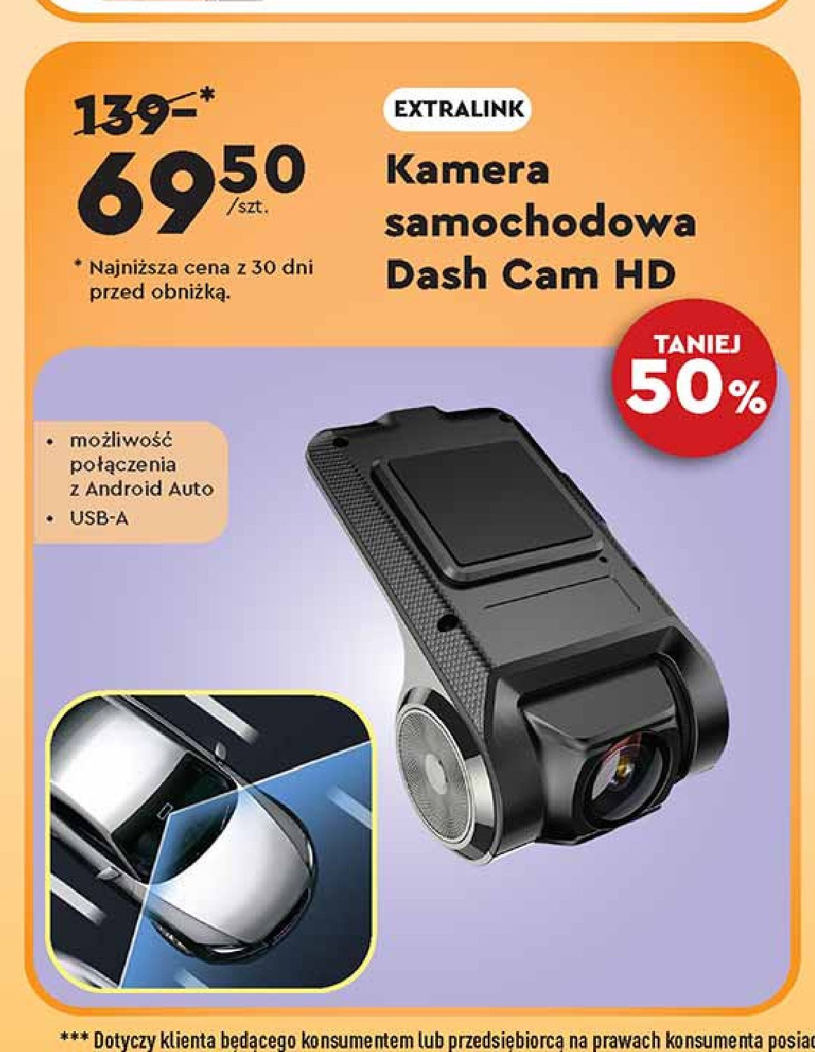 Kamera samochodowa dash cam hd Extralink promocja w Biedronka