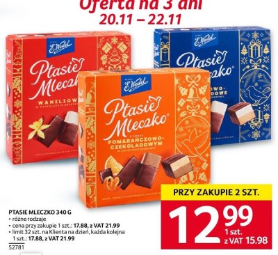 Czekolada Ptasie Mleczko E.Wedel 340 g różne rodzaje promocja w Selgros