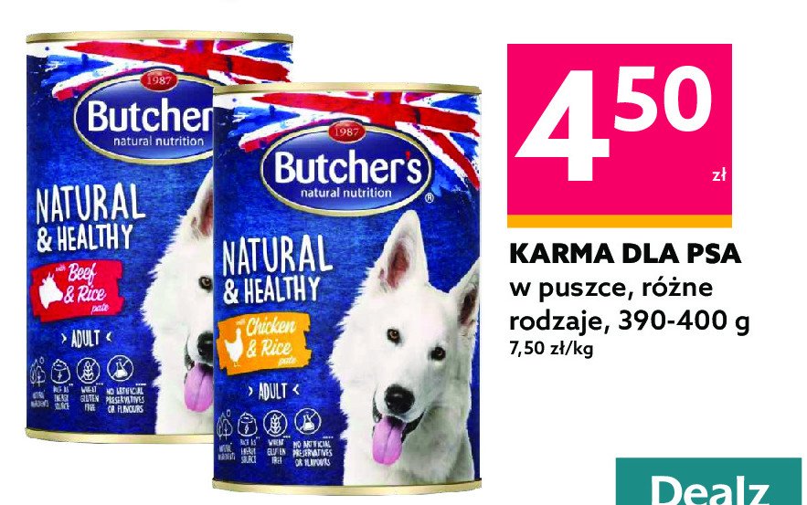 Karma dla psa z kurczakiem i ryżem Butcher's natural & healthy promocje