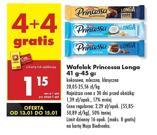 Wafelek mleczny Princessa longa promocja w Biedronka