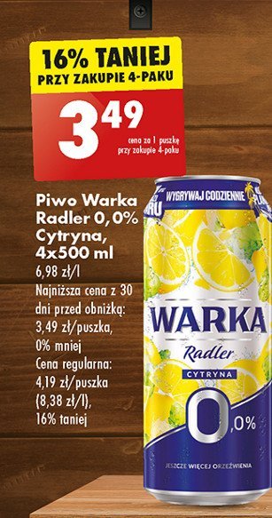 Piwo Warka Radler Lemon promocja