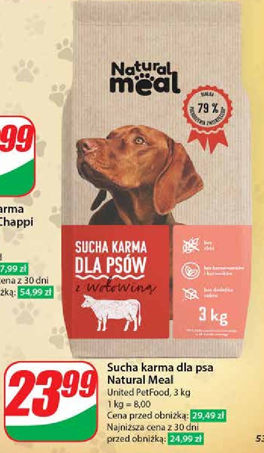 Karma dla psa z wołowina Natural meal promocja