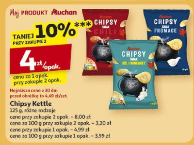 Chipsy Kettle Auchan 125 g różne rodzaje promocja w Auchan