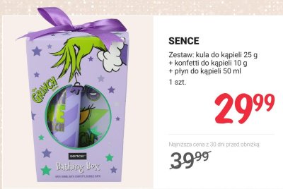 Zestaw kosmetyków SENCE - kula do kąpieli 25g + konfetti do kąpieli 10g + płyn do kąpieli 50ml promocja w Rossmann
