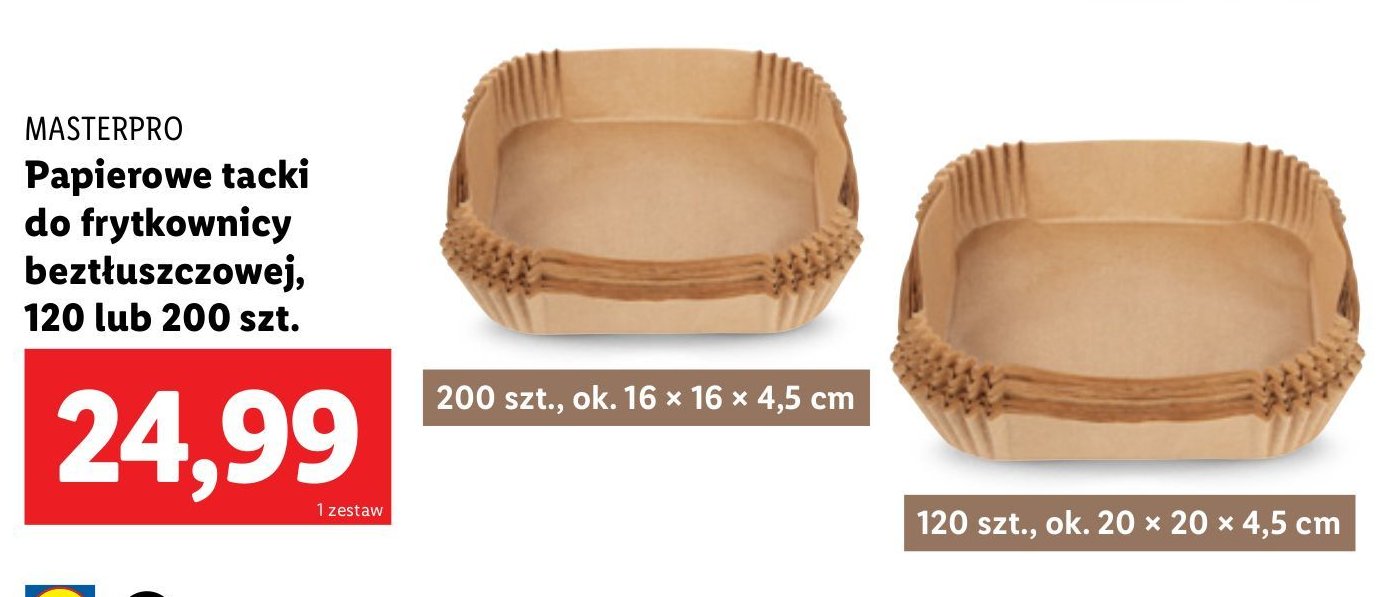 Tacki papierowe do frytkownicy 20 x 20 cm Masterpro promocja w Lidl