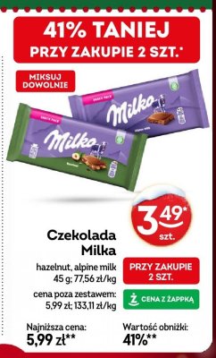 Czekolada Milka hazelnut, alpine milk promocja w Żabka