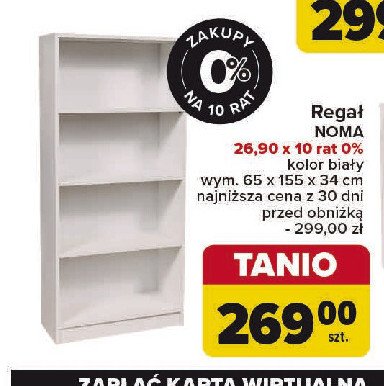 Regał noma 65 x 155 x 34 cm biały promocja