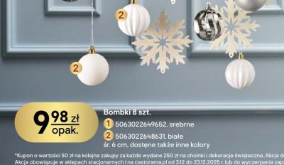 Bombki 8 szt. białe, śr. 6 cm promocja w Castorama