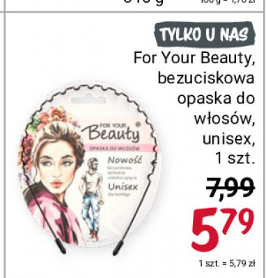 Opaska do włosów bezuciskowa unisex For your beauty promocja