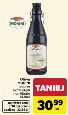 Oliwa MONINI 500 ml extra virgin non filtrato promocja w Carrefour