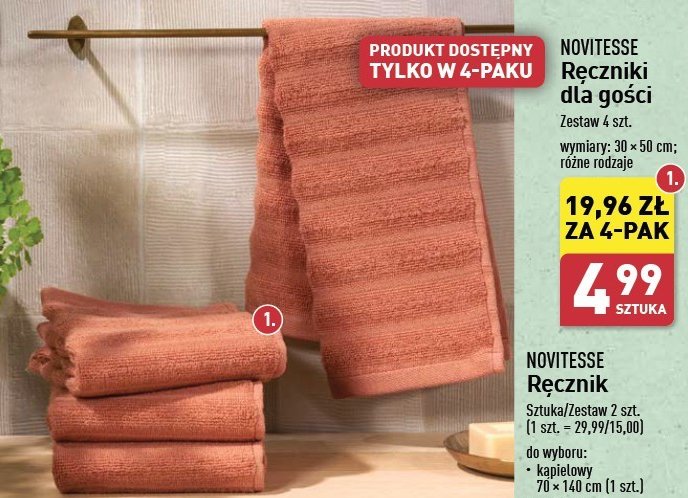 Ręcznik dla gości 30 x 50 cm Novitesse promocja w Aldi