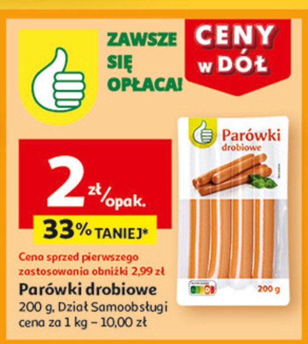 Parówki drobiowe Podniesiony kciuk promocja