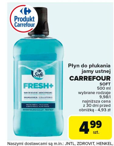 Płyn do płukania jamy ustnej fresh+ Carrefour soft promocja w Carrefour Market