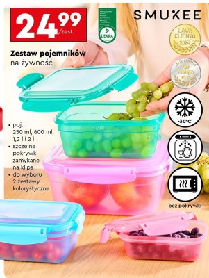 Zestaw pojemników na żywność 250, 600, 1200 i 2000 ml rożne kolory promocja w Biedronka