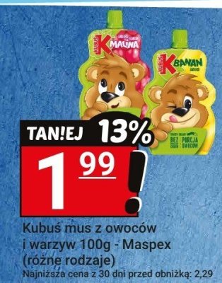 Mus Kubuś z owoców i warzyw 100g - Maspex (różne rodzaje) promocja w Hitpol