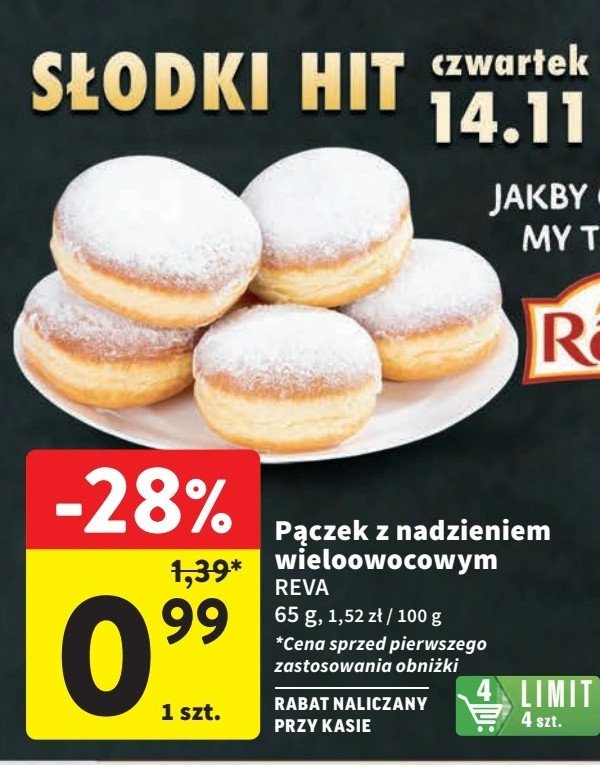 Pączek z nadzieniem wieloowocowym Reva promocja w Intermarche