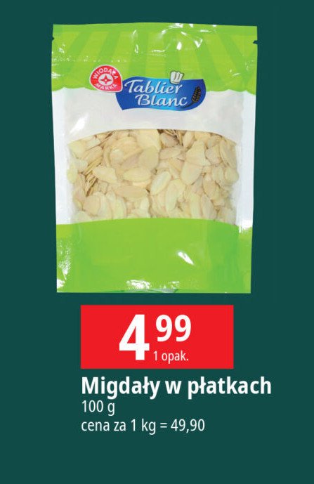 Migdały w płatkach Wiodąca marka tablier blanc promocja w Leclerc