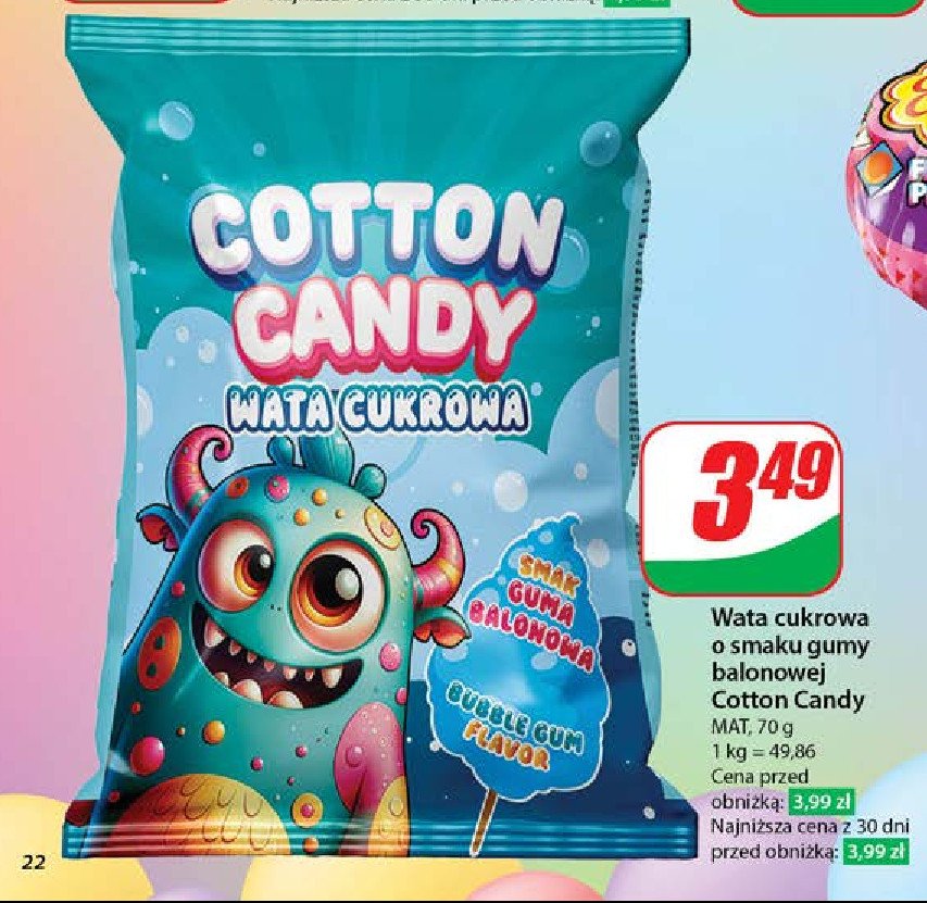 Wata cukrowa o smaku gumy balonowej promocja w Dino