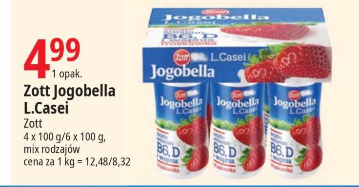 Jogurt truskawka-czerwona porzeczka ZOTT JOGOBELLA L. CASEI promocja