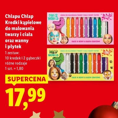 Chlapu Chlap Kredki kapielowe do malowania twarzy i ciała oraz wanny i płytek promocja w Lidl