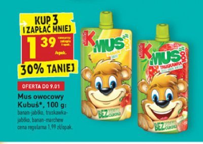 Mus truskawka-jabłko-banan-marchew Kubuś mus 100% promocja