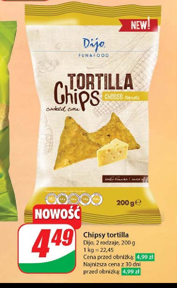 Chipsy serowe Dijo tortilla chips promocja w Dino