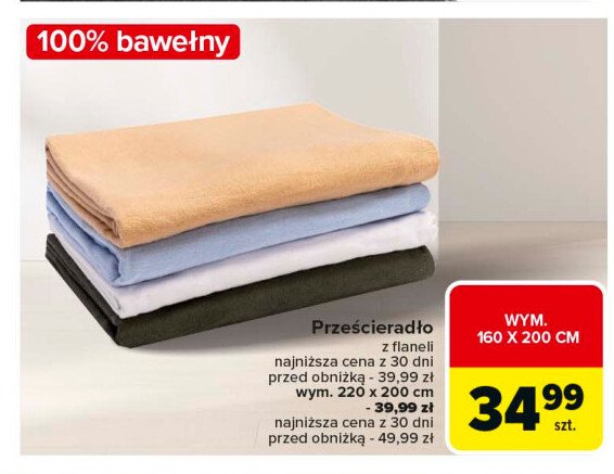 Prześcieradło flanela 160 x 200 cm promocja w Carrefour