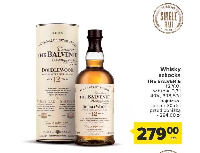 Whisky THE BALVENIE DOUBLEWOOD 12YO promocja