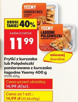 Frytki z kurczaka lub poledwiczki panierowane z kurczaka łagodne Yeemy, 400 g promocja w Biedronka