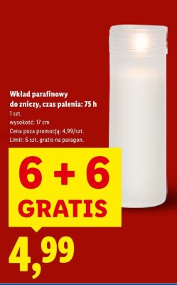 Wkład parafinowy do zniczy 75 h promocja w Lidl
