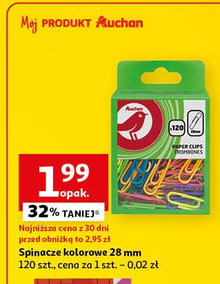 Spinacze kolorowe Auchan promocja