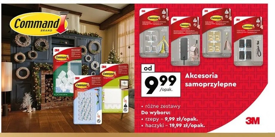 Klipsy outdoor do wieszania lampek + paski Command brand promocja w Biedronka