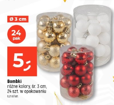 Bombki różne kolory, śr. 3 cm, 24 szt. w opakowaniu promocja w Dealz