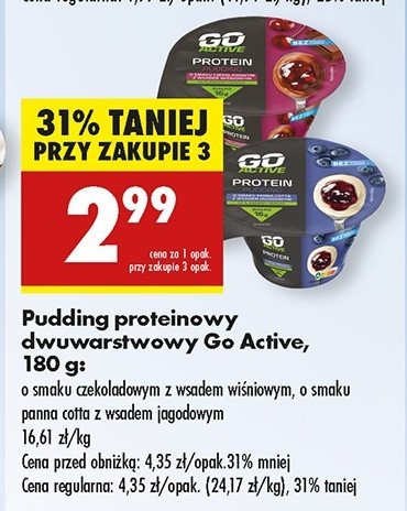 Pudding panna cotta z wsadem jagodowym Go active promocja w Biedronka