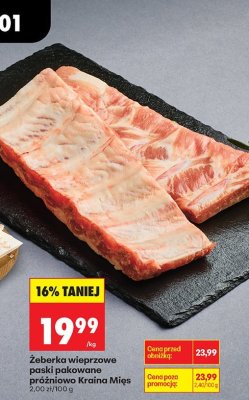 Żeberka wieprzowe paski pakowane próżniowo Kraina Mięs promocja w Biedronka