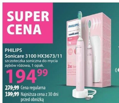 Szczoteczka soniczna PHILIPS Sonicare 3100 HX3673/11 do mycia zębów różowa i niebieska promocja w Hebe