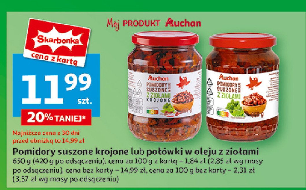 Pomidory suszone w oleju z ziołami krojone Auchan różnorodne (logo czerwone) promocja