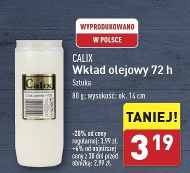 Wkład olejowy do znicza 72 h 220 g Calix promocja w Aldi