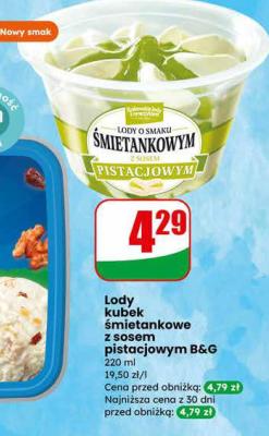 Lody kubek śmietankowe z sosem pistacjowym  promocja w Dino
