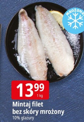 Mintaj filet bez skóry mrożony 10% glazury promocja w Leclerc