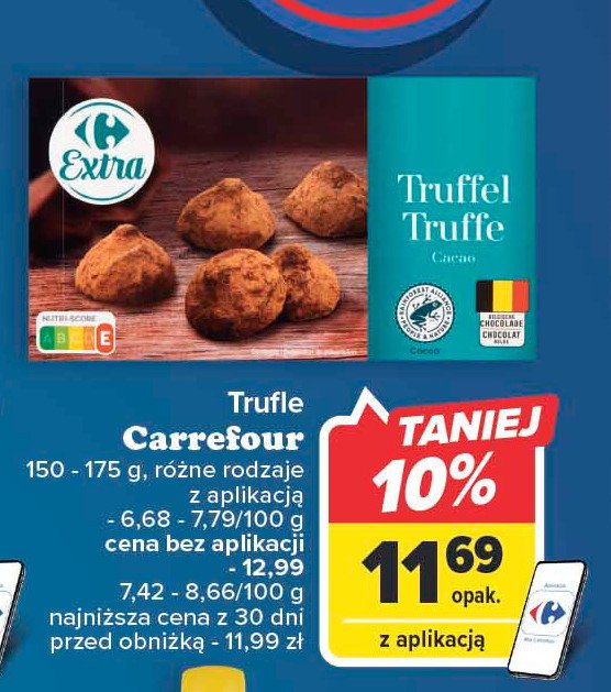 Trufle nadziewane obsypane proszkiem kakaowym Carrefour extra promocja