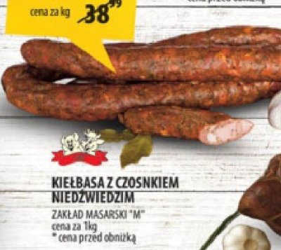 Kiełbasa z czosnkiem niedźwiedzim zakład masarski M promocja w Arhelan