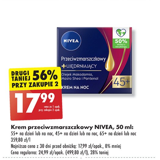 Krem modelujący na noc 65+ Nivea anti-wrinkle promocja