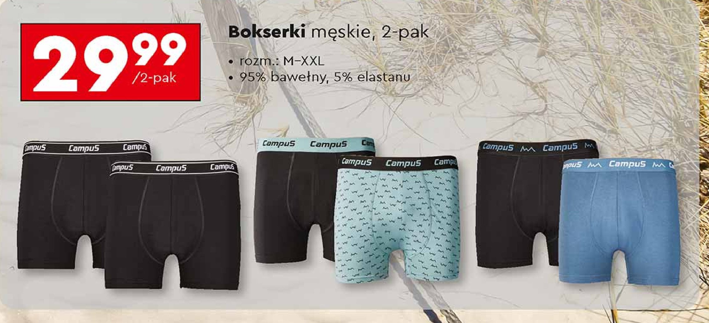 Bokserki męskie m-xxl CAMPUS promocja w Biedronka